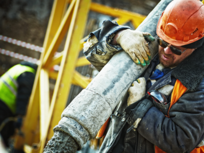 Construction Worker inline image showing worker in a hardhat pouring concrete