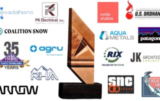 Featured image showing the winning company logos placed around the EIA handcrafted wood award.
